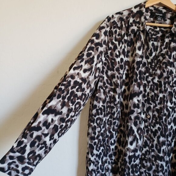 Style & Co Leopard Print Button Front Roll Tab Sleeve Top Black Brown Women's 3X - Picture 7 of 12